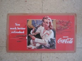 Embossed 3-D  Tin Coca-Cola &quot;You Work Better Refreshed&quot; Sign -NEW - $16.58