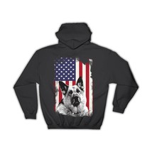 German Shepherd Sepia USA Flag : Gift Hoodie Dog Pet K-9 United Police A... - £28.43 GBP