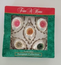 Vintage Trim A Home European Silver Indent Teardrop Ornaments Red Green Yellow - $37.95