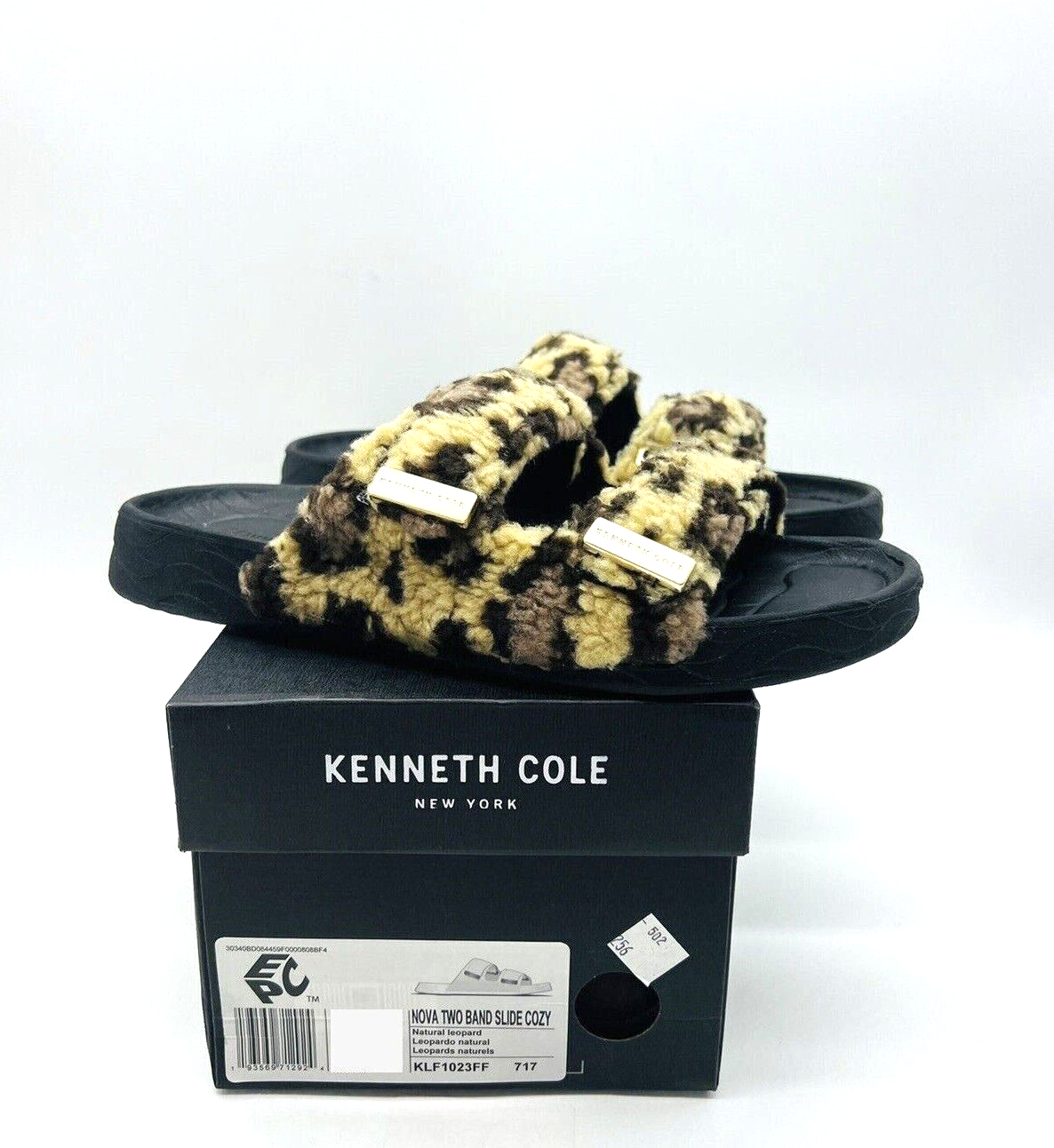 Primary image for Kenneth Cole New York Nova Two Band Cozy Slide Sandals - Natural Leopard, US 8M