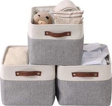 Decomomo Storage Bins | Fabric Storage Basket, Grey And White, Large - 3 Pack - £31.16 GBP