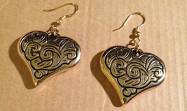 Vintage 1970s Brass Etched Swirled Leaf Leaves Heart Shaped Dangle Wire ... - $30.77