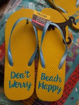 NEW Women Yellow Tropical Fashion Rubber Sandals BEACH HAPPY Flip Flop sz 7/8 M - £2.34 GBP