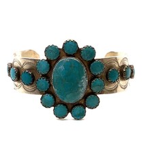 Vtg Sterling Native American Navajo Cluster Floral Turquoise Cuff Bracelet 6 1/4 - £151.28 GBP