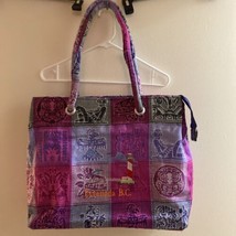 Zippered Top Fabric Tote Bag Pink Blue Ensenada BC 14” H X 18” Wx 4” Deep - $14.24