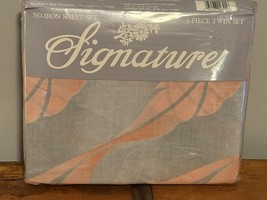 Vintage Signature 3 Pc Twin Bed Sheet Set Elegance Pastel Peach Gray Flo... - $362.78 MXN