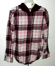 plaid HOODIE LONG SLEEVED SHIRT brown white peach SO Med-8 () - $8.00