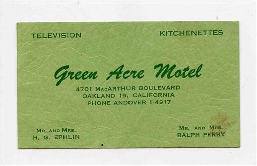 Primary image for Green Acre Motel Ad Card MacArthur Blvd Oakland California 1940's