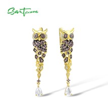 Silver Earrings For Women 925 Sterling Silver Gold Color Sparkling Chocolate CZ  - £56.46 GBP