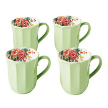 Pioneer Woman Painted Meadow 16-Ounce Ceramic Mugs Set of 4 Cups Green F... - $36.12