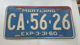 Old Vtg 1960 Maryland License Plate CA*56*26 Car Truck Van SUV Automobile - £31.65 GBP