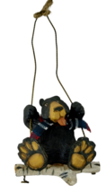 Vintage Black Bear Log Swing 6 in Hanging Resin Christmas Holiday Ornament - £7.36 GBP