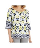 JM Collection Women Petite PS Beach Bliss Printed Cold Shoulder Bell Top... - £18.38 GBP