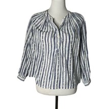 Lucky Brand Embroidered Eyelet Blouse Blue White Striped Women&#39;s Size XS - $15.83