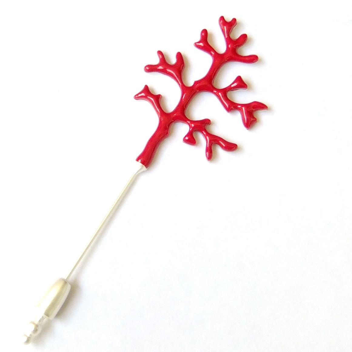 Coral Red Silver Sea Branch Beach Nautical Lovely Elegant Brooch Pin Gift - $8.99