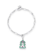 Precious Stars Silvertone Christmas Tree 0.35ct CZ Holiday Charm Bracelet - $25.00