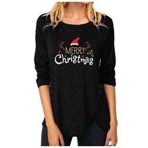 Christmas Print Button Sweatshirt Women 2020 Autumn Winter Long Sleeve Pullover  - £74.27 GBP