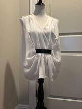 Alexander Wang Sleeveless Crepe White Blouse Black Leather Belt Detail Sz L/P - £62.45 GBP