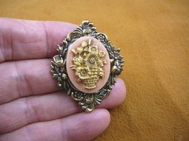 (cs50-10) Flower basket I love flowers CAMEO jewelry brass Pin Brooch Pendant - £23.15 GBP