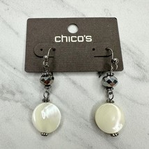 Chico&#39;s Jill Beaded Silver Tone Dangle Drop Earrings Pierced Pair - £10.89 GBP