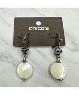 Chico&#39;s Jill Beaded Silver Tone Dangle Drop Earrings Pierced Pair - £10.90 GBP