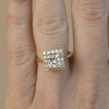 2.50Ct Princess-Cut Lab-Created Diamond Halo Wedding Ring 14k White Gold Plated - £75.77 GBP