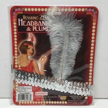 Halloween Roaring 20s Silver Sequin Headband White Plume Flapper Showgirl Vegas - £7.96 GBP