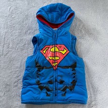 Superman Hooded Puffer Vest Jacket Blue Red Fleece Lined Full Zip Boys Size 5 - £15.81 GBP