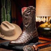 PHOENIX Genuine Caiman Belly Skin Cowboy Boot from the Western Collection Brown image 8