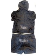 Juicy Couture Bling Velour Tracksuit Hoodie &amp; Shorts Set Liquorice Black... - $69.99