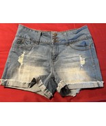 Fashion Nova High-Waisted Distressed Denim Shorts Size 13 Blue Frayed - $17.83 CAD