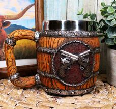Rustic Western Crossed Dual Revolver Pistol Guns In Faux Wood Bourbon Ba... - $26.99