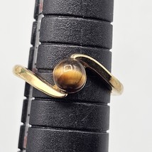 Vintage Tigers Eye Ring Gold Tone Bypass Band Round Minimalist Size 5 - $41.47 CAD