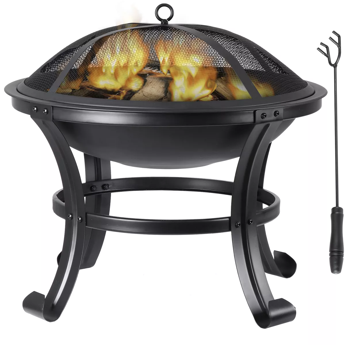 22&quot; Outdoor Wood Burning Fire Pit with Mesh Lid and Fire Picker for Back... - $77.00