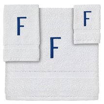 3 Piece Letter F Monogrammed Bath Towels Set, White Cotton With Blue Letter - £41.02 GBP