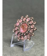 Antike sowjetische Brosche Filigran Floral Form Metallic Glanz Pink Stones - $62.26 CAD
