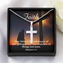 Scripture Card Faith Hebrews 11:1 Cross Card Necklace w Stainless Steel Pendant - £38.25 GBP+