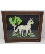 *CB) Vintage Equestrian Needlepoint Embroidery Framed Horse Art 23&quot; x 19&quot; - £23.72 GBP