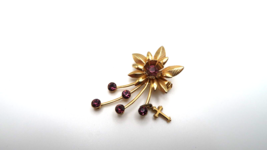Vintage Gold Cross Purple Flower Pin Brooch 4.5cm - £7.74 GBP