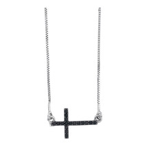 10kt White Gold Round Black Color Enhanced Diamond Cross Horizontal Neck... - £124.96 GBP