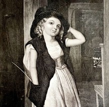 The Disguise Adorable Girl In Hat Steel Engraving 1859 Victorian Art DWY5D - £55.94 GBP