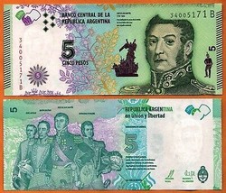 ARGENTINA ND (2015)  UNC 5 Pesos Banknote Paper Money Bill P- 359 - £1.16 GBP