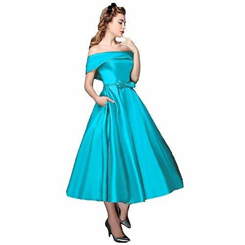 Off The Shoulder Short Tea Length Beaded Prom Homecoming Dress Aqua Blue US 8
