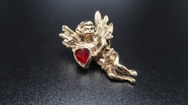 Vintage Gold Red Accent Angel Cherub Pin 3.7cm - £7.78 GBP