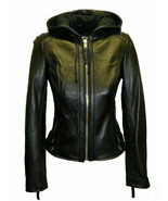 Women Leather Stylish Jacket Hooded Black Handmade Lambskin Biker Casual... - €127,59 EUR