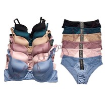 Women Shiny Premium Satin Lace Gentle Push up Bra Bikini Panty Set Sexy ... - $428.16 MXN+