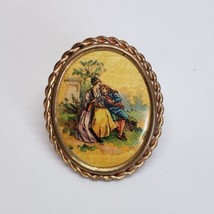 Vintage Made in France Victorian Romantic Scene Cameo Style Brooch Pin - $24.95