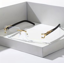 Men&#39;s Trendy Metal Accessories All-match Rimless Square Glasses, Leopard On - £15.12 GBP