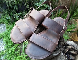 Men&#39;s Handmade Greek Leather Cushioned Slingback Sandals - £37.59 GBP