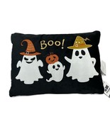 Halloween Velvet Throw Pillow Black Applique Embroidered Ghost Boo Pumpkin - $475.29 MXN